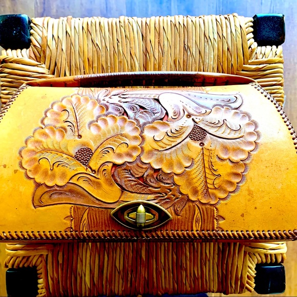 Handbags - Vintage Mexican Hand Tooled Brown Leather Handbag
